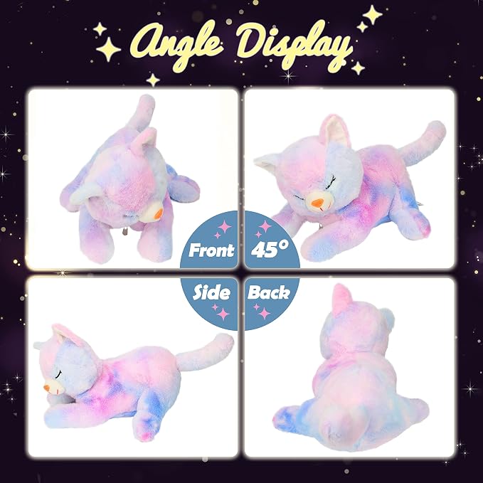 Hopearl LED Plush Cat Lighting Up Stuffed Mommy Cat with 3 Baby Kittens in her Tummy Stuffed Animal Playset Night Lights Glow in The Dark for Mom Kids Toddler Girls, Rainbow, 18''