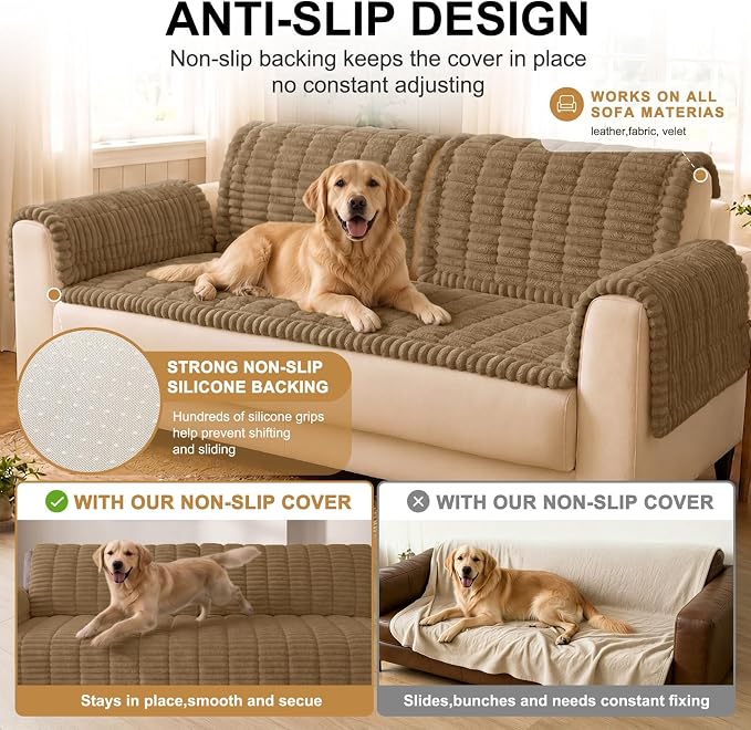 Smiry Couch Cover for Dogs, Non Slip Washable Sofa Protector for Pets, Soft Furniture Cover for Pet, Stylish Sofa Covers, Cozy Protect Against Fur, Dirt & Everyday Messes (Mocha Brown, 43" x 82.7")