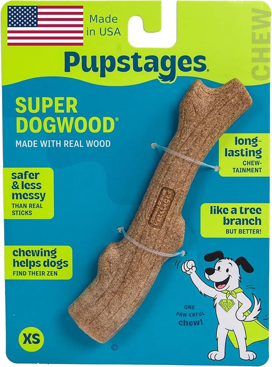 Pupstages Super Dogwood Dog Chew Toy, Made in the USA – Real-Wood Blend, Natural Wood Flavor & Texture, Moderate Chewers, XS, 6"