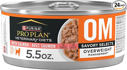 Pro Plan Veterinary Diets Purina OM Overweight Management Savory Selects with Salmon Feline Formula Wet Cat Food - (Pack of 24) 5.5 oz. Cans