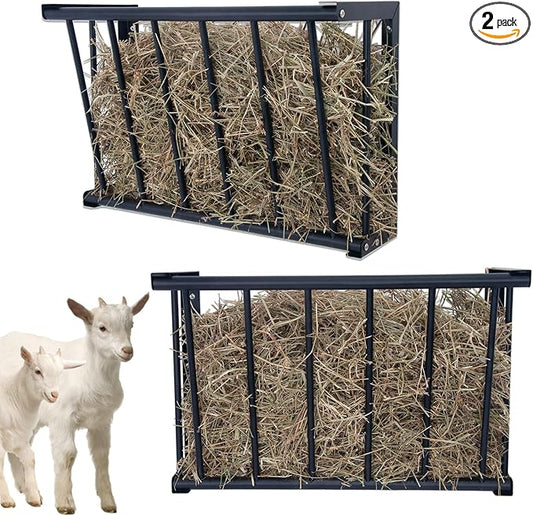 2Pcs Wall Mount Hay Rack, 27'' Long Livestock Hay Feeder with 16 Gallon Capacity, Carbon Steel Hay Feeder for Sheep, Goats, Horses, Indoor Outdoor Uses