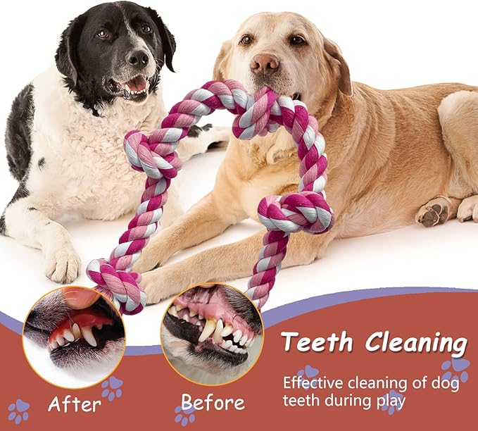 Lmlpt Dog Rope Toy for Large Aggressive Chewers, Heavy Duty Rope Chew Toy Indestructible Tough Tug of War Pink Dog Toys,3 Feet 5 Knots Interactive Cotton Ropes Toys for Large Breeds Teeth Cleaning