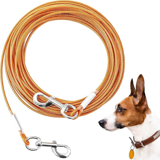 Tie Out Cable for Dogs,10/20/30/50/100FT Dog Leads for Yard Chew Proof,Heavy Duty Tie Out Cable for Large Dogs Up to 125lbs,Dog Runner Tether (Orange, 125Ibs 30ft)