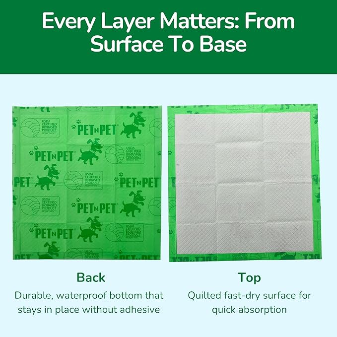 Pet N Pet 50 Counts Pee Pads for Dogs, 48% USDA Certified Plant Based Dog Pad, Unscented Puppy Training Pads, High Absorbency & Leak-Proof Pee Pads for Dogs