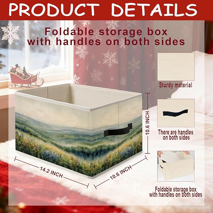 Watercolor Wildflowers Blue Ridge Mountains Storage Bins, Appalachian Highlands Floral Landscape Foldable Closet Organizers Storage Basket Toybox for Clothes Bed Sheets Blankets Toys