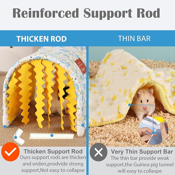 Guinea Pig Hideout Tunnel - Stable Washable Small Animal Tunnel Hide with Curtains,Guinea Pig Accessories for Hamster/Chinchilla/Dwarf Rabbit/Ferret (Blue, Large)