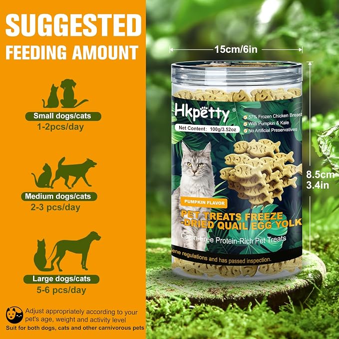 Dehydrated Cat and Dog Food Quail Egg Yolk & Pumpkin Flavor Grain Free High Protein 57% Frozen Chicken Breast, Healthy Tasty Snacks for Cats Dogs Training,Wholesome and Delicious Dog Food for Pets