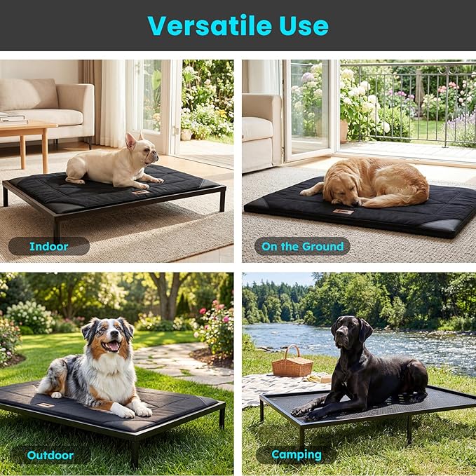ZOMISIA Chew Proof Elevated Dog Bed for Large Dogs - Raised Pet Cot with Removable Waterproof Padded for Outdoor Use, Indestructible and Washable, 42" L x 27" W x 5" H, Black