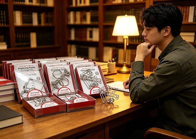 AHYUAN 24 Packs Large Metal Puzzles Brain Teaser IQ Wire Puzzles with Individual Backside Solution Paper Box Gift Package Educational Puzzle Games Toys Magic Trick Toy Party Favors for Kids Adults