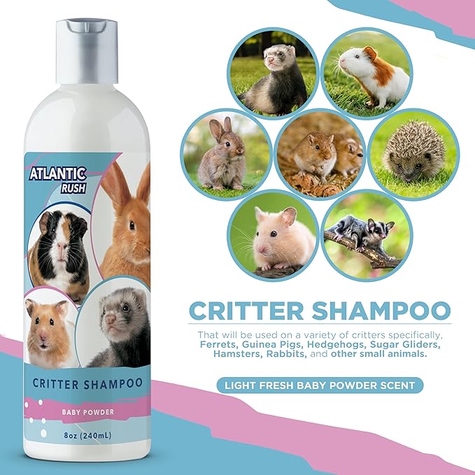 Critter Shampoo for Small Pets - 8oz Small Animal Lightly Scented Shampoo - Pet Shampoo for Small Critters Including Ferrets, Guinea Pigs, Rabbits, Hedgehogs, Hamsters & Sugar Gliders (Baby Powder)