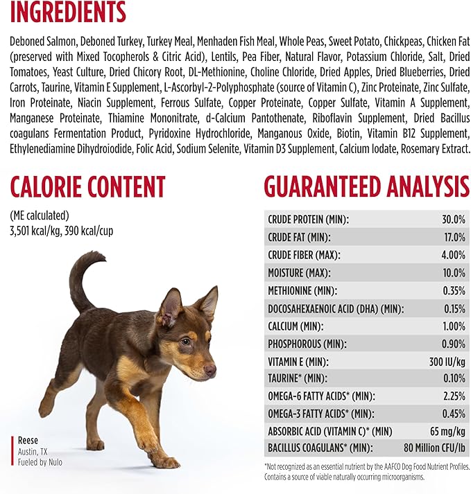 Nulo Freestyle Dry Puppy Food - Salmon & Peas, Premium Grain Free Dog Food for Puppies, Natural, High Protein Kibble with DHA, Omega 3 & Probiotics, for Small and Medium Breeds, 6lb Bag