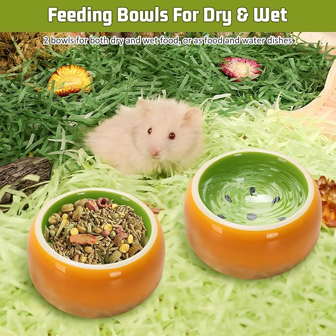 Tfwadmx 2 Pcs Hamster Bowl, Ceramic Guinea Pig Water Bowl Small Animal Food Dish for Syrian Hamster Rabbit Gerbil Chinchilla Hedgehog Sugar Glider Rat
