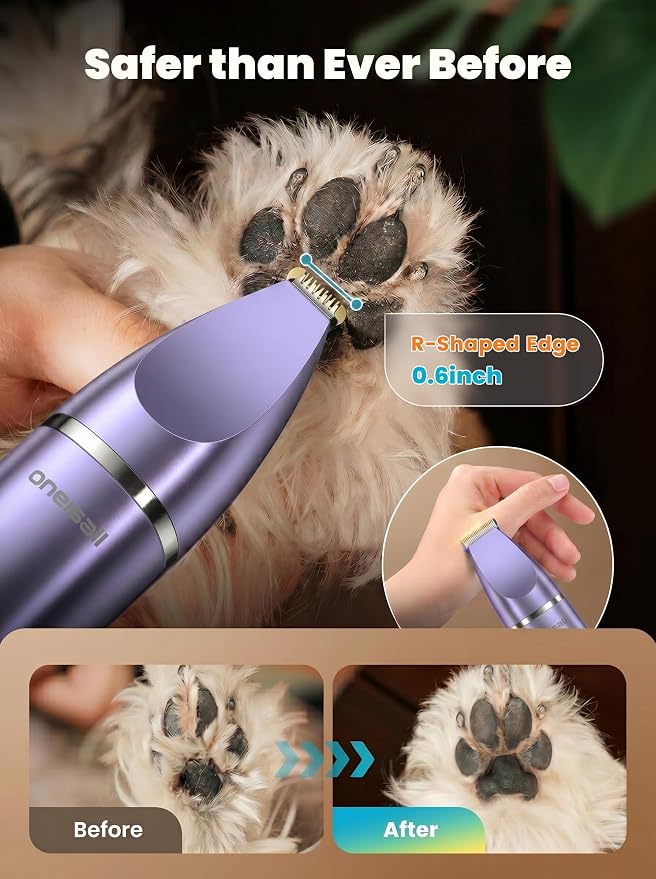 oneisall 4 in 1 Dog Grooming Kit with LCD Display, Dog Hair Trimmer for Paw Nail Grinder, Rechargeable Cordless Low Noise IPX7 Waterproof Pet Clippers Purple