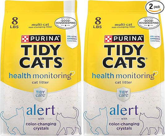 Purina Tidy Cats Tidy Care Alert Cat Health Monitoring Non Clumping Cat Litter with Silica Crystals - 8 Pound (Pack of 2)