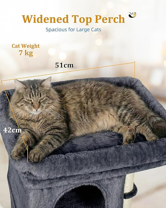Aechonow Cat Tree for Large Cat, 19x16.5In Large Cat Perch, Adult Cat Tower for Indoor Cats with 24In Long Scratching Post, 2 Cozy Cat Condo House for Adult & Fat Cats, Dark Gray