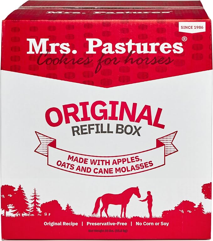 Mrs Pastures Cookies and Treats for Horses - Premium Horse Treats - Made with Apples, Oats, and Rolled Barley - Preservative Free - All Natural Ingredients - No Corn or Soy (35lb Refill Box)