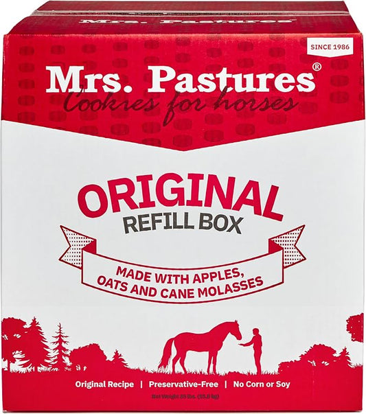 Mrs Pastures Cookies and Treats for Horses - Premium Horse Treats - Made with Apples, Oats, and Rolled Barley - Preservative Free - All Natural Ingredients - No Corn or Soy (35lb Refill Box)