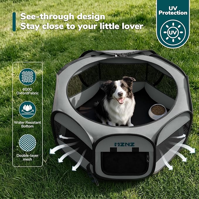 Dog Playpen, Portable Puppy Pet Crate Indoors for Small/Medium/Large Dogs Cats Rabbits, Foldable Dog Cage Enclosure for Outdoor, Pop Up Dogs Tent Kennel with Carrying Case, Whole Grey
