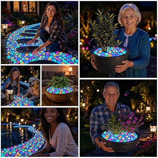 (Orange,1000pc) Glow in The Dark Pebbles, Rainbow Glow in the Dark Rocks Outdoor Pathways, Garden, Walkway, Aquarium and Yard Decor, Waterproof Night Guide Rocks for DIY Landscape Lighting