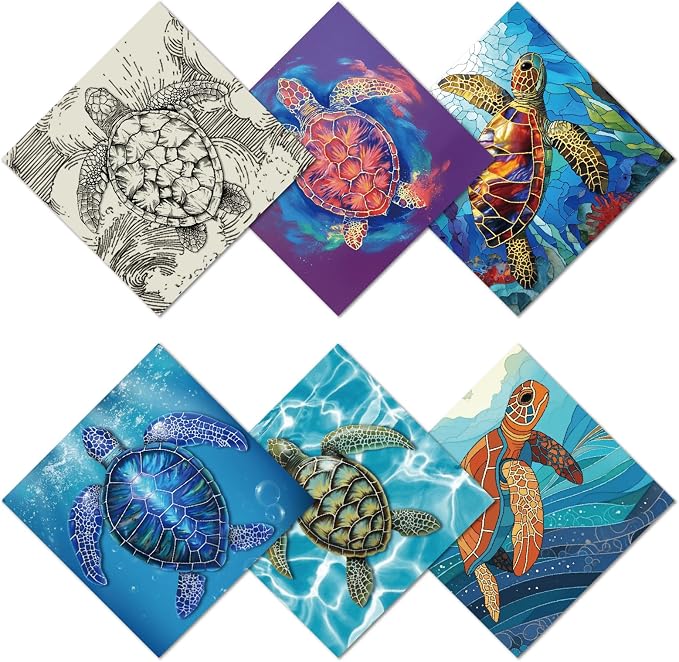 CREATCABIN 6Pcs Glasses Cleaning Cloth Microfiber Cleaning Cloths for Eyeglasses Reusable Multicolor Turtle Glasses Cleaner Wipes for Sunglasses Camera Lens Laptops Screens Cell Phone 6x6Inch