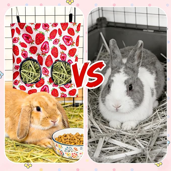 2 Pack Rabbit Guinea Pig Hideout Guinea Pig Hay Bags for Rabbits Hanging Hay Feeder Chinchillas Hamsters Bunny Small Animal House Cage Accessories Bag