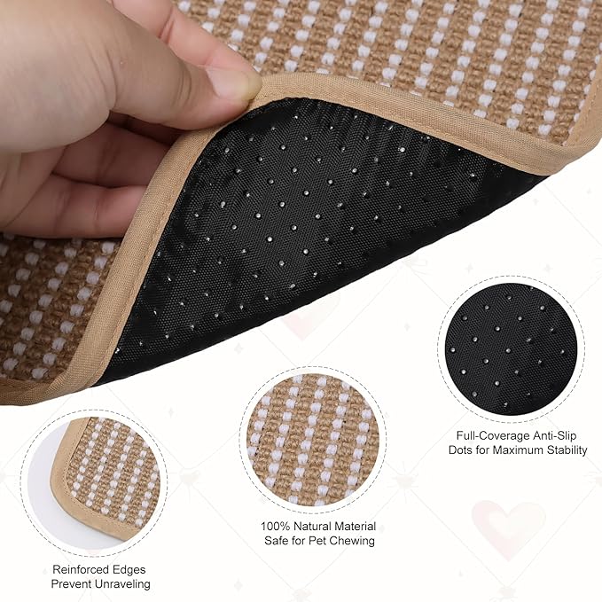 3PCS Rabbit Scratch Mat, Natural Bunny Scratching Pad Claws and Teeth Care Rabbit Mats for Cages Chew Toys for Bunny Pet Cage Bedding for Biting Sleeping Nesting (12x16 inch)