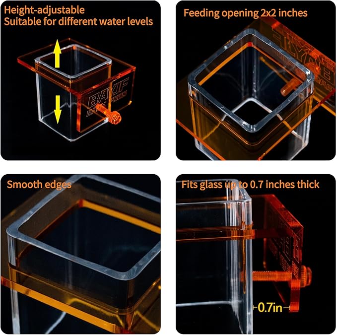 Hanging Acrylic Fish Feeding Ring for Aquarium,Transparent Orange Square Fish Food Feeder for Aquarium Accessories,Suitable for Betta Guppy Clownfish