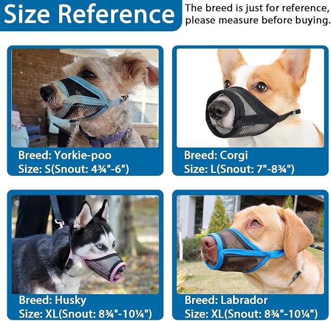 LUCKYPAW Dog Muzzle, Mesh Muzzle for Small Medium Dogs, Soft Mouth Cover to Prevent Biting Chewing, Drinkable Breathable Adjustable Puppy Mouth Guard(XS, Blue)