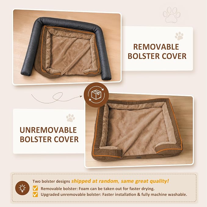 Comfort Expression Orthopedic Dog Bed for Extra Large Dogs with Bolster | Waterproof Dog Couch Bed with Washable Cover & Non-Slip Bottom, Supportive Egg Crate Foam Big Dog Bed, 53x42Inch