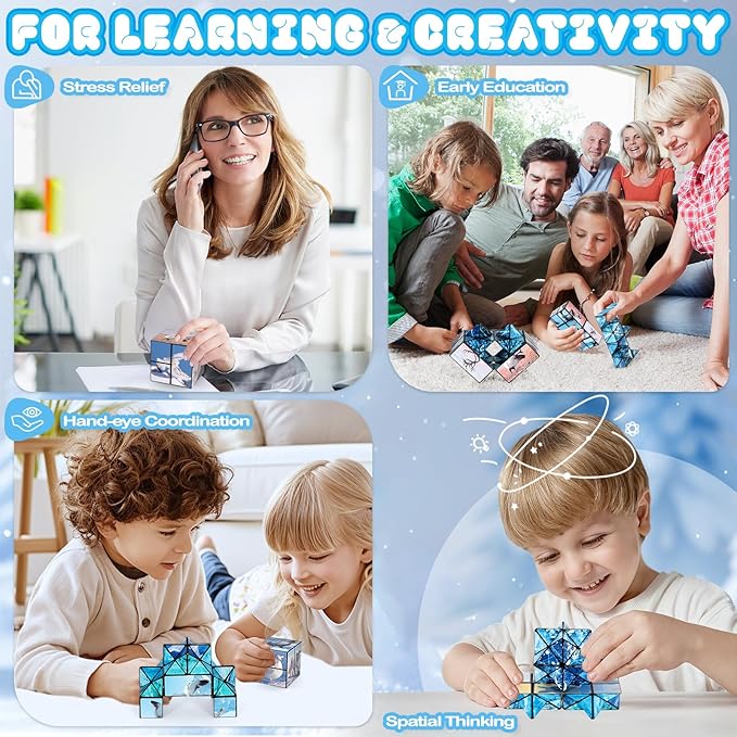 Euclidean Cube 2 in 1 Magic Cube Set, Fidget Toy for Kids Adults, Yoshimoto Cube for Ages 8-12, Arctic/Antarctic Animals Puzzle Cube Fun Toy for Boys Girls (Polar Series)