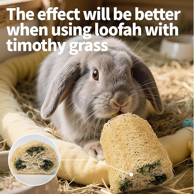 BESNEW Rabbit Chew Toys,100% Natural Loofah Without Additives,Bunny Chew Toys for Teeth,Fiber-Rich Rabbit Treats for Bunny Chinchilla Dogs