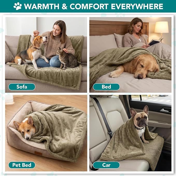PetAmi Dog Blanket for Small Medium Dogs and Cats, Soft Sherpa Fleece Pet Blanket Throw for Puppies Kittens, Reversible Plush Couch Cover Protector Sofa Bed Crate, Machine Washable, 60x40, Solid Taupe