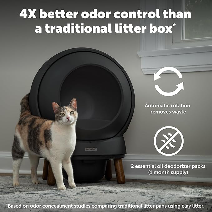 PetSafe ScoopFree SmartSpin Self-Cleaning Litter Box Bundle, Black Odor Control App Controlled Up to 2 Weeks of Hands-Free Cleaning Includes Litter Mat, 50 Waste Bin Liners, 4 Deodorizers