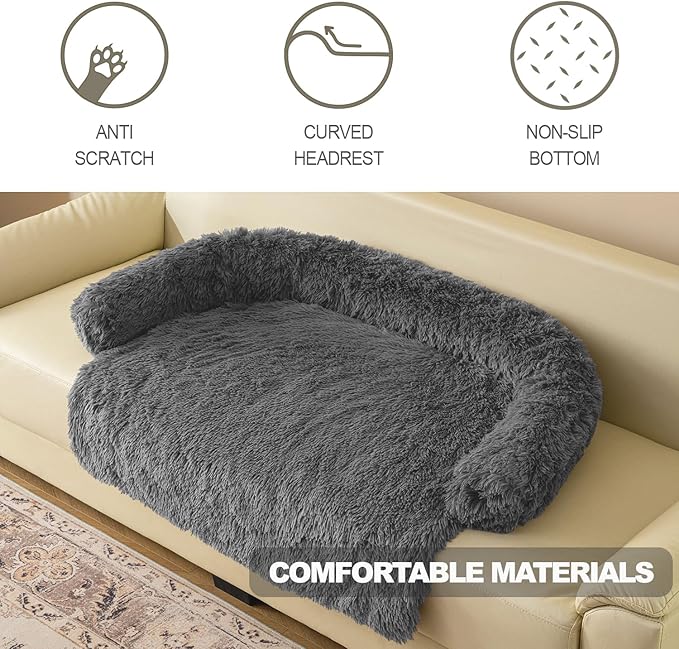 Tinaco Calming Dogs/Cats Bed Mats, Dog Pad Washable Removable Couch Cover, Plush Long Fur Mat for Pets, Waterproof Lining, Perfect for Small, Medium and Large Dogs and Cats (Dark Gray, 59"x39")