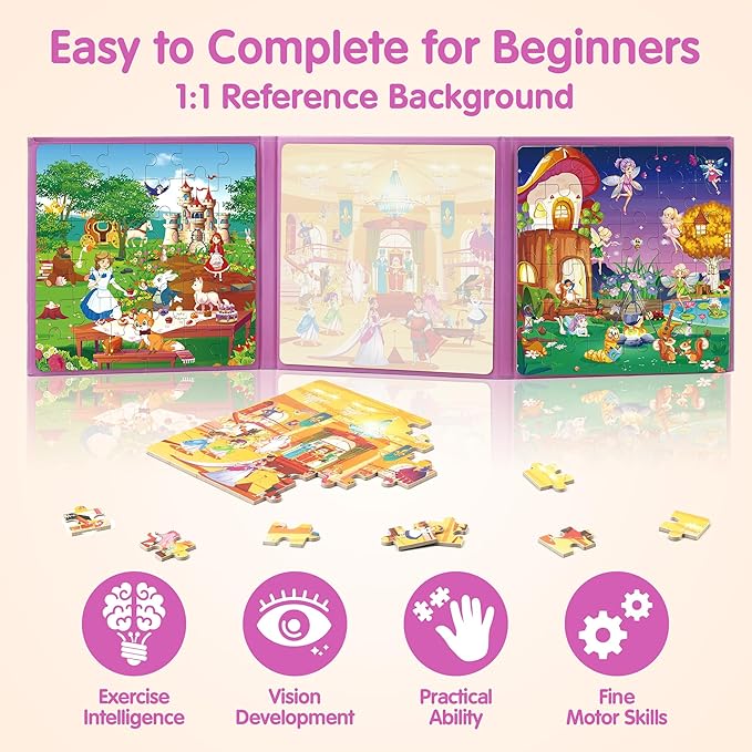 SYNARRY Princess Fairy Party Magnetic Puzzles for Toddlers 3-5 Girls, 36 Pieces Travel Puzzles for Kids Ages 4-6, Easter Basket Stuffers Gifts for Kids, Car Airplane Road Trip Activities Toy