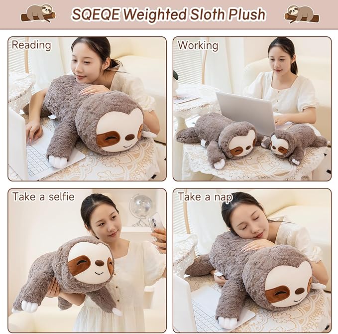 SQEQE Weighted Stuffed Animals Sloth Plush, Weighted Sloth Stuffed Animals Plushies, Soft Pillow Toy for Kids Adults, Valentines Gifts, Birthday Presents 13.8 Inch, 1.7 Lbs