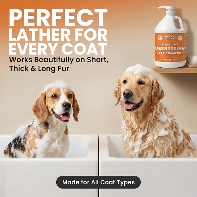 Deshedding Dog Shampoo, Gallon Sized - Skin and Coat Shedding Shampoo with Pump, 18:1 Dilution - Made with Baking Soda, Aloe, and Coconut for Buildup and Dander