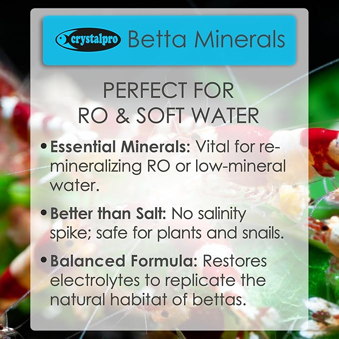 Crystalpro Betta Minerals for Betta Fish Health - Reduces Stress - Boosts Protective Coat - Aquarium Mineralizer (4.2 Oz (125ml))