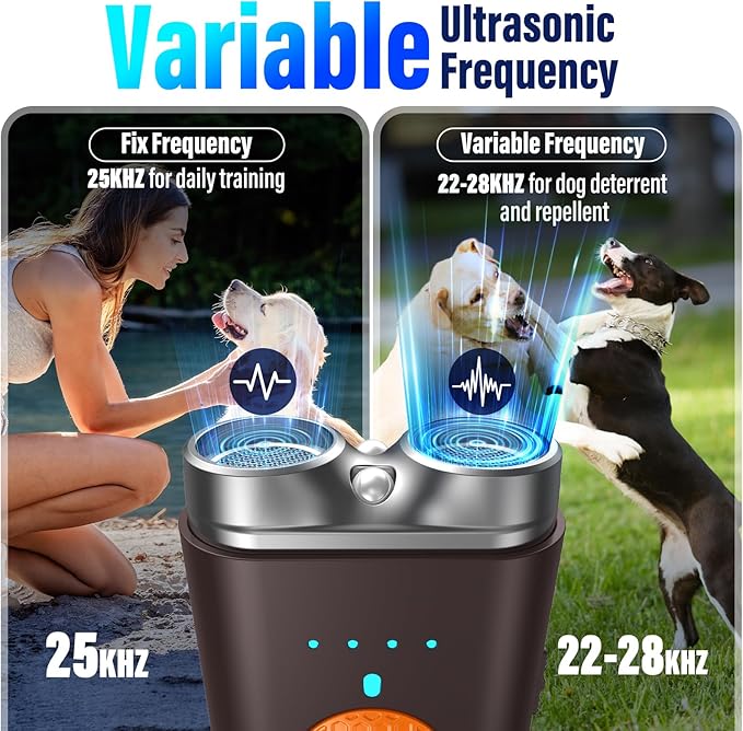 Dog Bark Deterrent Device, Anti Barking Device for Dogs Training Indoor Outdoor No More Bark Ultrasonic 2X Effective Emitters 50ft Range to Stop Neighbors Dog Barking Rechargeable for All Dogs