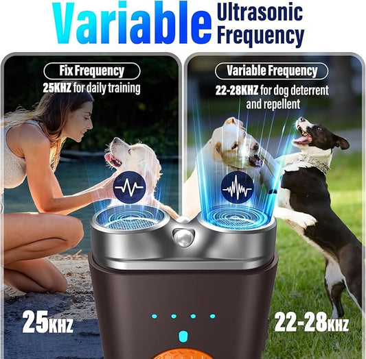 Dog Bark Deterrent Device, Anti Barking Device for Dogs Training Indoor Outdoor No More Bark Ultrasonic 2X Effective Emitters 50ft Range to Stop Neighbors Dog Barking Rechargeable for All Dogs