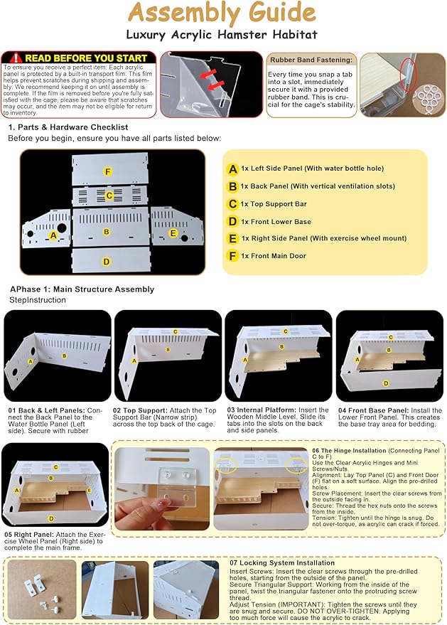 Clear Acrylic Hamster Cage - Easy to Clean All-in-One Habitat for Dwarf Hamsters, Mice and Gerbils, Includes 18cm Silent Wheel & Full Accessories, 18.5" x 11.8" x 14.6"