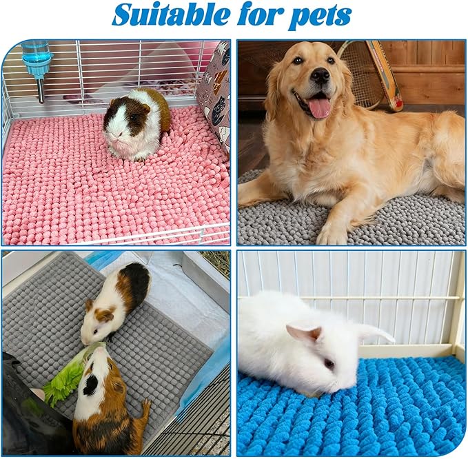 2PC Rabbit Fleece Cage Liners Soft Sleeping Bedding Mats Reusable Pee Training Pads Mat Washable for Small Animal Guinea Pig Ferret Guinea Pig Squirrel (Blue)