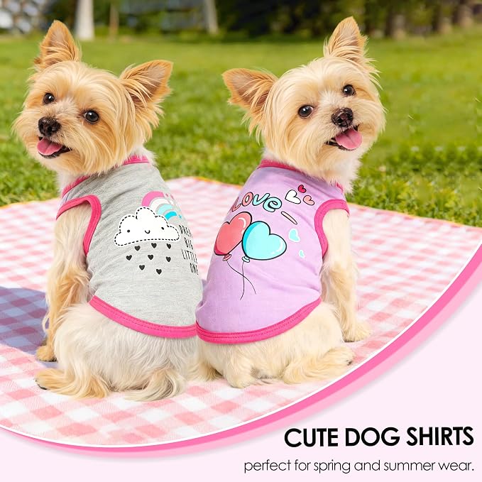 4 Pack Dog Shirts for Small Dogs Spring Summer Printed Puppy Clothes Cute Pet T Shirts Dog Clothes for Small Dogs Cats Girl (Grey+Pink+Purple,Black, XS)