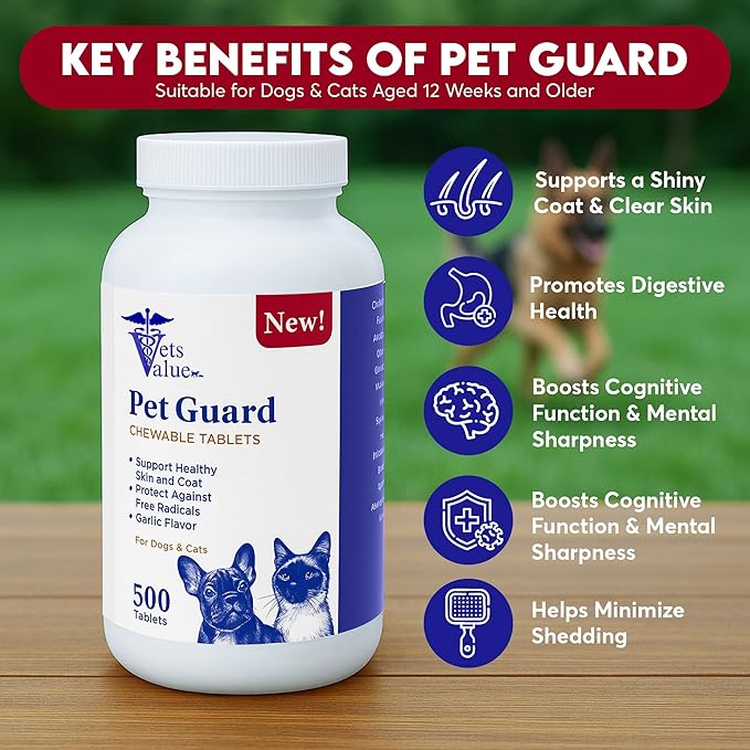 All-Natural Flea & Tick Support for Dogs and Cats - Chewable Tablets with Garlic Flavor - Helps Support Healthy Skin and Coat with Antioxidant Benefits - 500 Count
