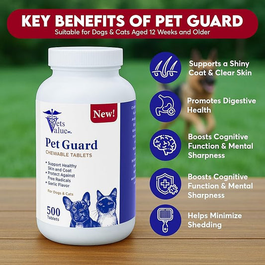 All-Natural Flea & Tick Support for Dogs and Cats - Chewable Tablets with Garlic Flavor - Helps Support Healthy Skin and Coat with Antioxidant Benefits - 500 Count