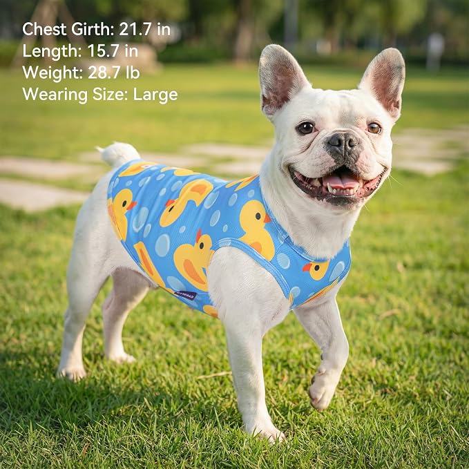 cyeollo 2 Pack Dog Cooling Shirt, Lightweight Sun Protection Sleeveless Dog Vest, Breathable Summer Clothes for Small Dogs Boy & Girl, Soft Pet Tshirts, Yellow Duck L