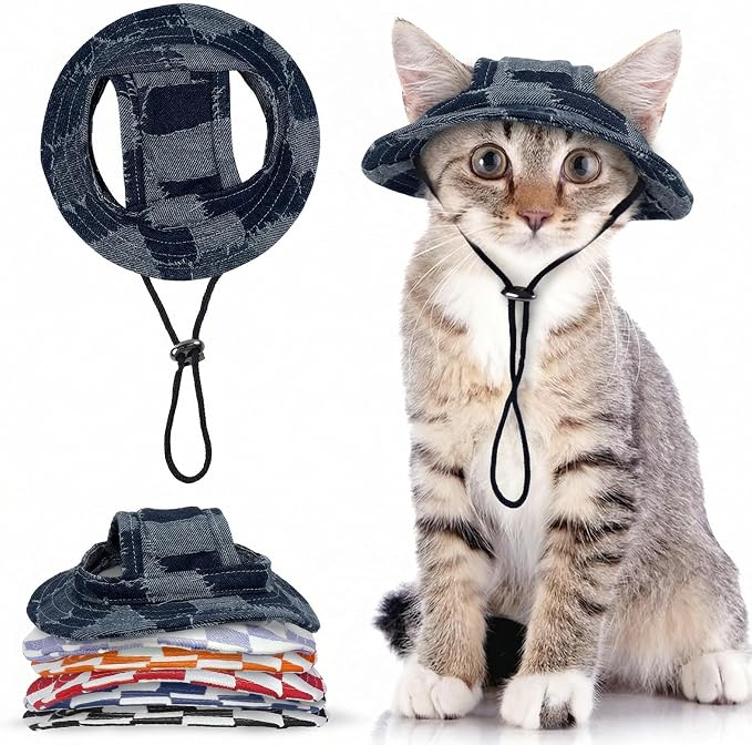 QBLEEV Cat Hats for Cats Only, Sphynx Hat with Ear Hole, Summer Cowboy Hats | Breathable kitten headwear mini sun sombrero caps, pet chihuahua sunscreen baseball outdoor climbing cap for birthday party