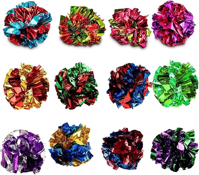 SunGrow Ferret Mylar Crinkle Balls, for Exercise to Keep Fit, Lightweight, Multicolor Shiny Foil with Crinkly Sound for Indoor Pet (12 pcs)
