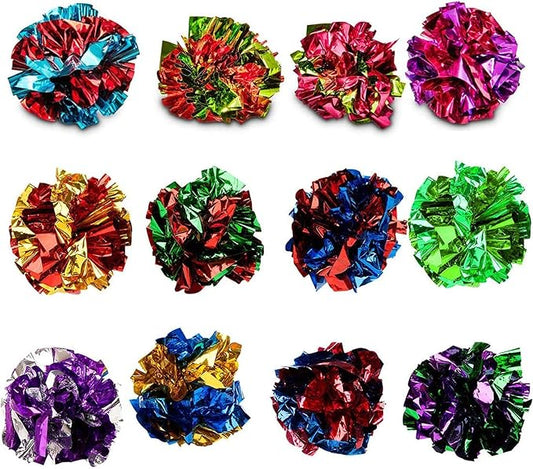 SunGrow Ferret Mylar Crinkle Balls, for Exercise to Keep Fit, Lightweight, Multicolor Shiny Foil with Crinkly Sound for Indoor Pet (12 pcs)