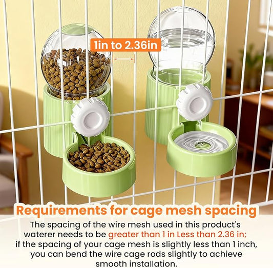 38oz Hanging Automatic Food Water Dispenser, Large Capacity Gravity Rabbit Water Dispenser and Feeder Set, for Bunny Guinea Pig Chinchilla Ferret Cage Accessories (Green)